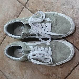 Sage Green and Suede White Vans Size 7